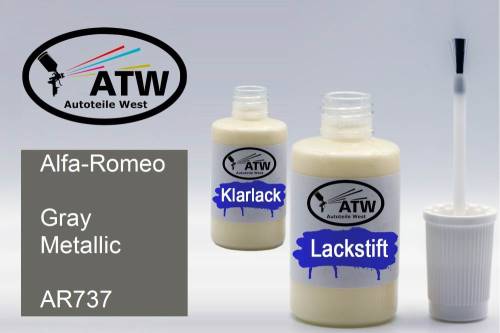 Alfa-Romeo, Gray Metallic, AR737: 20ml Lackstift + 20ml Klarlack - Set, von ATW Autoteile West.